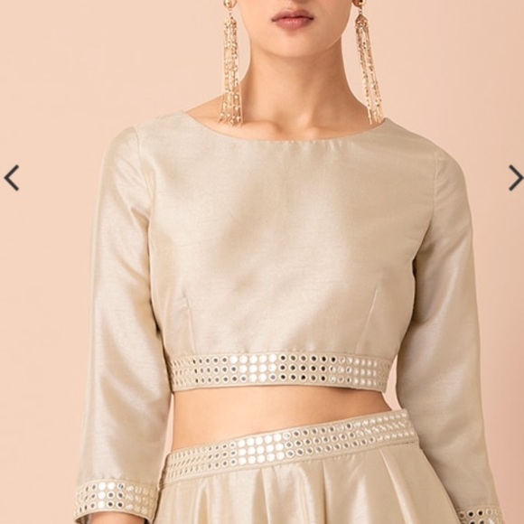 House of Indya, crop top and matching skirt. Beige Mirror Embroidered - Picture 3 of 5